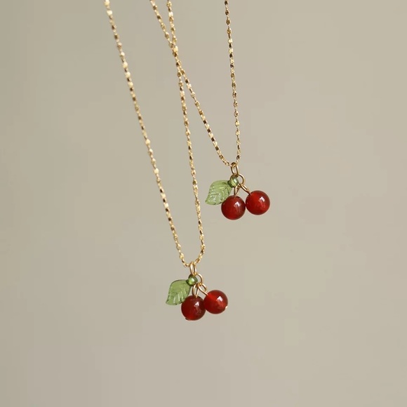 18K Gold Plated Lovely Cherry Fruit Necklace - Picture 3 of 7